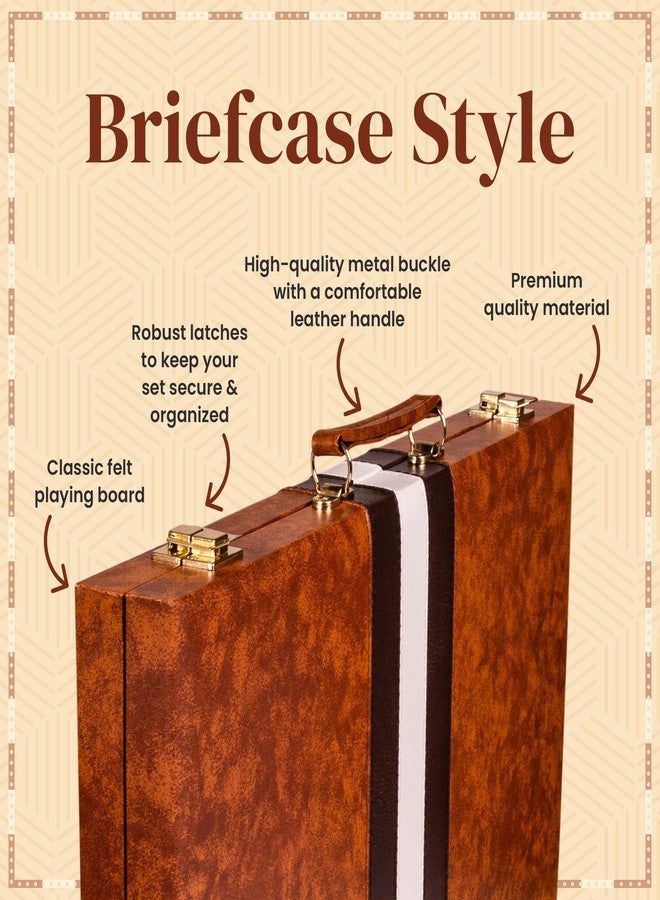 Crazy Games Premium Backgammon 15 Inches Medium Brown - Backgammon Sets for Adults and Kids - Leatherette Back Gammon Board Game Set - Travel Backgammon Set Board Encased with Accessories - Image 5